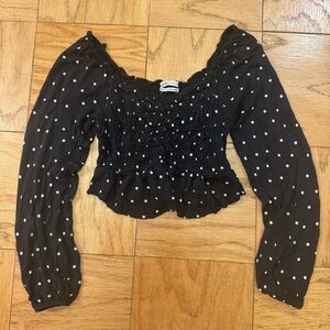 Urban Outfitter Polka Dot Cropped Top Bubble Sleeves